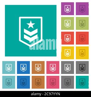 Military rank multi colored flat icons on plain square backgrounds. Included white and darker icon variations for hover or active effects. Stock Vector