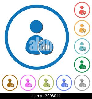 User account statistics flat color vector icons with shadows in round outlines on white background Stock Vector