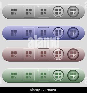 Component location icons on rounded horizontal menu bars in different colors and button styles Stock Vector
