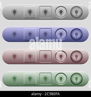Lighting bulb icons on rounded horizontal menu bars in different colors and button styles Stock Vector