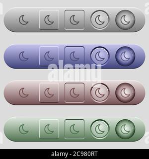 Moon shape icons on rounded horizontal menu bars in different colors and button styles Stock Vector