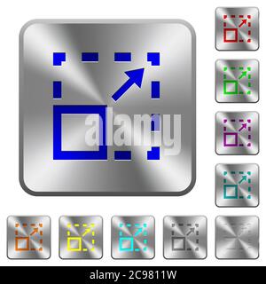 Maximize element engraved icons on rounded square glossy steel buttons Stock Vector