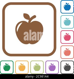 Apple simple icons in color rounded square frames on white background Stock Vector