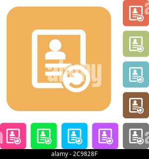 Undo contact changes flat icons on rounded square vivid color backgrounds. Stock Vector