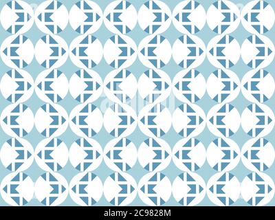 Simple repeating white circles with interconnecting decorative diamond pattern in dark blue on a turquoise background, vector illustration Stock Vector