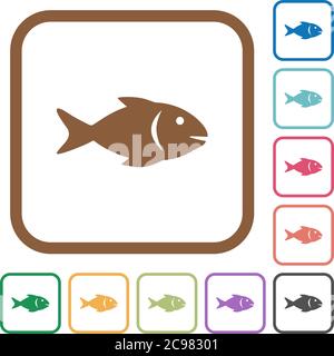 Fish simple icons in color rounded square frames on white background Stock Vector