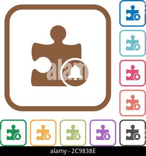 Bell plugin simple icons in color rounded square frames on white background Stock Vector