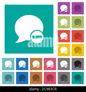 Delete blog comment multi colored flat icons on plain square backgrounds. Included white and darker icon variations for hover or active effects. Stock Vector