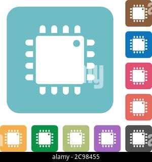 Computer processor white flat icons on color rounded square backgrounds Stock Vector