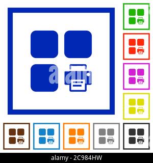 Print component flat color icons in square frames on white background Stock Vector