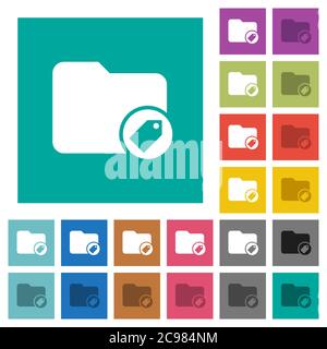Tagging directory multi colored flat icons on plain square backgrounds. Included white and darker icon variations for hover or active effects. Stock Vector