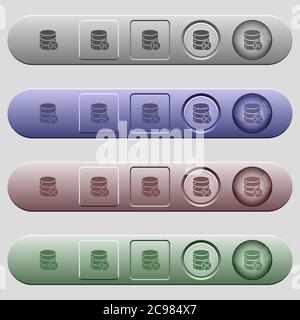 Database cut icons on rounded horizontal menu bars in different colors and button styles Stock Vector