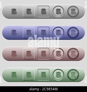 Database functions icons on rounded horizontal menu bars in different colors and button styles Stock Vector