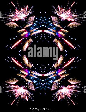 Fireworks - repeating pattern made from a digitally reflected image of fireworks exploding Stock Photo