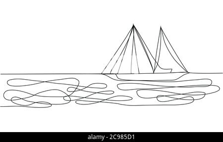 continuous line drawing of sailboat Stock Vector