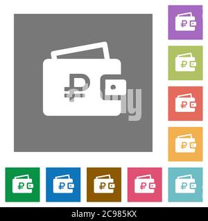 Ruble wallet flat icons on simple color square backgrounds Stock Vector