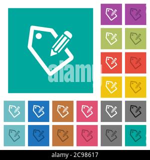 Tagging with pencil multi colored flat icons on plain square backgrounds. Included white and darker icon variations for hover or active effects. Stock Vector