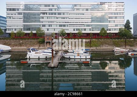 Mitsubishi Hitachi Power Systems Europe, Marina, Boote, Duisburg, Innenhafen Stock Photo