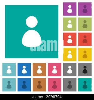 Single user multi colored flat icons on plain square backgrounds. Included white and darker icon variations for hover or active effects. Stock Vector