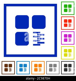 Zip component flat color icons in square frames on white background Stock Vector
