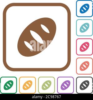 Bread simple icons in color rounded square frames on white background Stock Vector