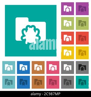 Bug folder multi colored flat icons on plain square backgrounds. Included white and darker icon variations for hover or active effects. Stock Vector
