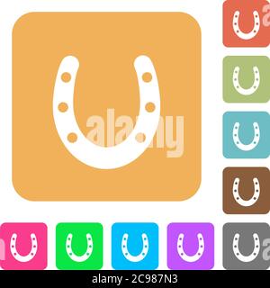 Horseshoe flat icons on rounded square vivid color backgrounds. Stock Vector