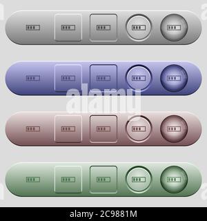 Progressbar icons on rounded horizontal menu bars in different colors and button styles Stock Vector