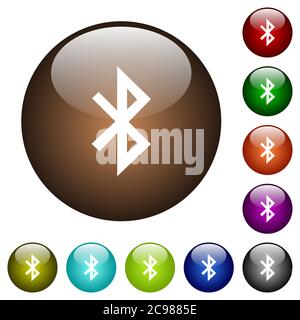 Bluetooth white icons on round color glass buttons Stock Vector