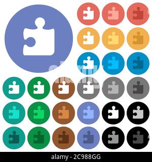Puzzle multi colored flat icons on round backgrounds. Included white, light and dark icon variations for hover and active status effects, and bonus sh Stock Vector