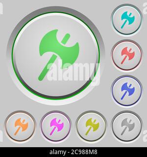 Two headed battle axe color icons on sunk push buttons Stock Vector