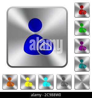 Cloud user account management engraved icons on rounded square glossy steel buttons Stock Vector