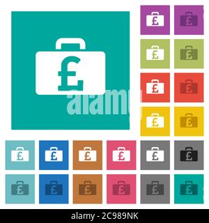 Pound bag multi colored flat icons on plain square backgrounds. Included white and darker icon variations for hover or active effects. Stock Vector