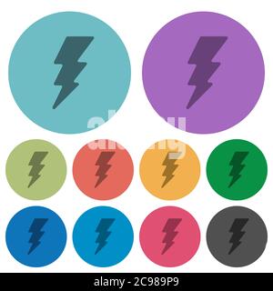 Lightning energy darker flat icons on color round background Stock Vector