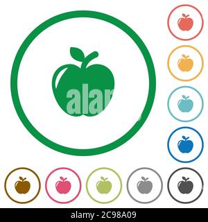 Apple flat color icons in round outlines on white background Stock Vector