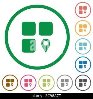 Component location flat color icons in round outlines on white background Stock Vector