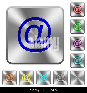 Single email symbol engraved icons on rounded square glossy steel buttons Stock Vector