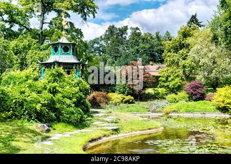 Cliveden House Maidenhead Berkshire views of water garden and Chinese style pagoda Stock Photo