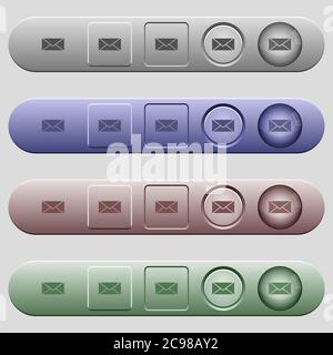 Envelope icons on rounded horizontal menu bars in different colors and button styles Stock Vector