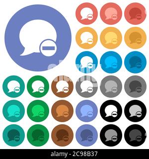 Delete blog comment multi colored flat icons on round backgrounds. Included white, light and dark icon variations for hover and active status effects, Stock Vector