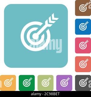 Target table with arrow white flat icons on color rounded square backgrounds Stock Vector