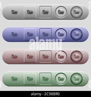 Folder open icons on rounded horizontal menu bars in different colors and button styles Stock Vector