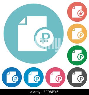 Ruble financial report flat white icons on round color backgrounds Stock Vector