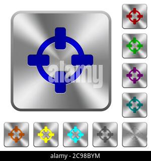 Target engraved icons on rounded square glossy steel buttons Stock Vector