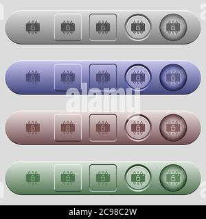 Hardware unlocked icons on rounded horizontal menu bars in different colors and button styles Stock Vector