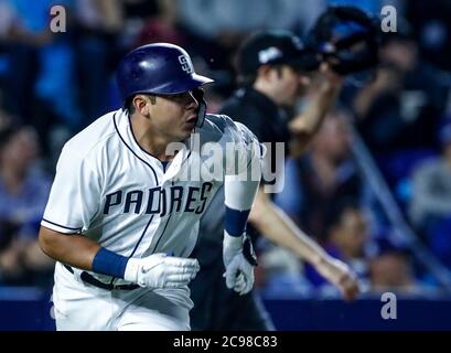 Christian Villanueva, durante el partido de beisbol de los Dodgers de Los Angeles contra Padres de San Diego, durante el primer juego de la serie las Ligas Mayores del Beisbol en Monterrey, Mexico el 4 de Mayo 2018.(Photo: Luis Gutierrez) Stock Photo