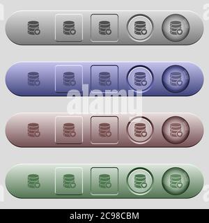 Favorite database icons on rounded horizontal menu bars in different colors and button styles Stock Vector