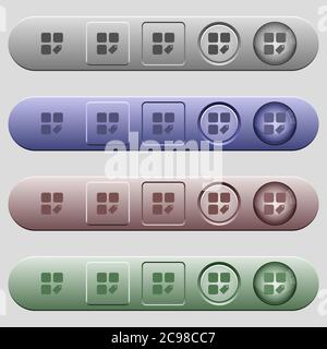 Tag component icons on rounded horizontal menu bars in different colors and button styles Stock Vector