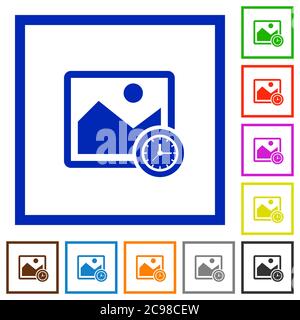 Image time flat color icons in square frames on white background Stock Vector