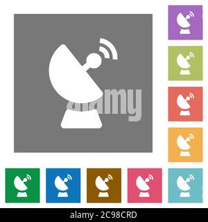 Satellite dish flat icons on simple color square backgrounds Stock Vector
